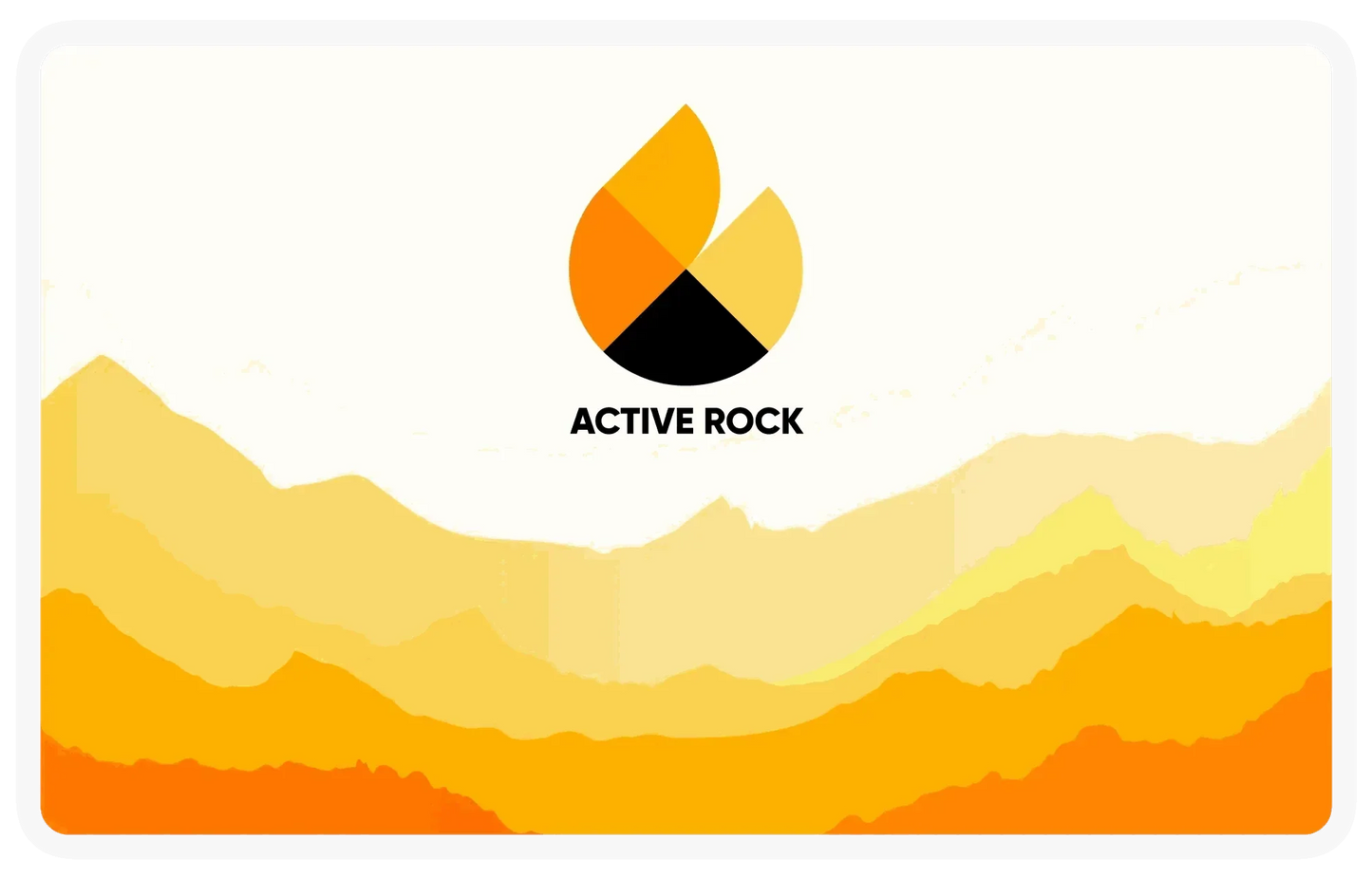 Active Rock Gift Card with orange and yellow mountain design and logo for online use